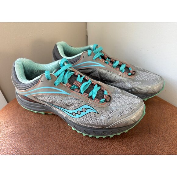 SAUCONY PEREGRINE 3.0 WOMENS RUN ANY WHERE SIZE 7.5 ATHLETIC SHOES BLUE GRAY - Picture 1 of 10